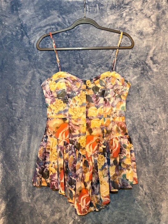 Cider Dresses & Skirts - Cider Multicolor Floral Sweetheart Bustier Mini Dress